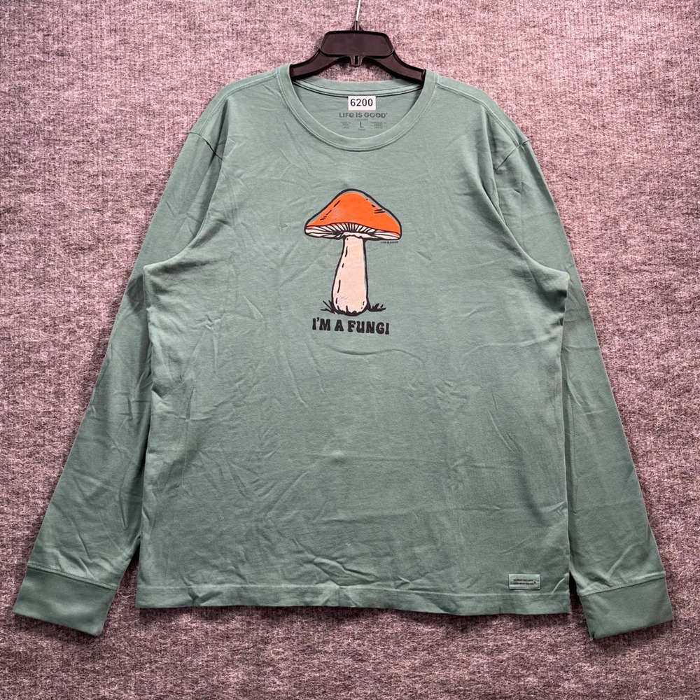 Life Is Good Mens Large Crusher Long Sleeve Shirt Mushroom Im A Fungi Green